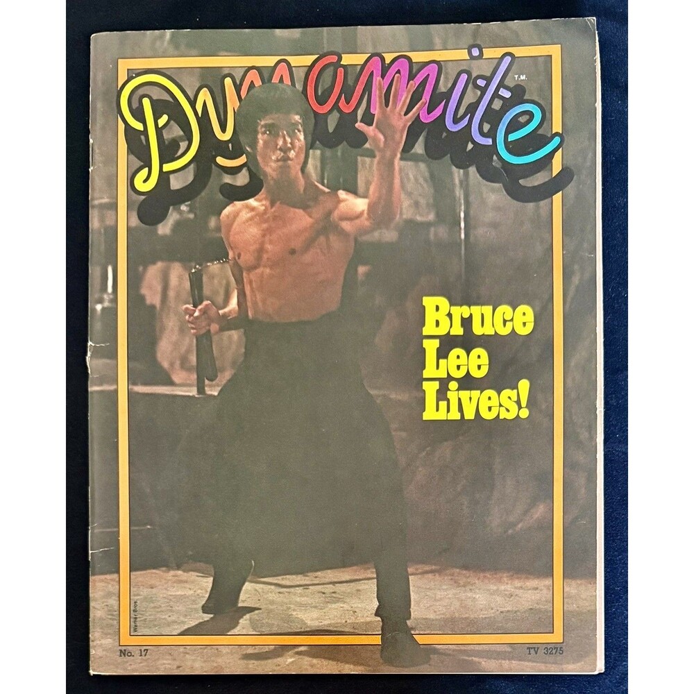 Vintage 1975 Dynamite Magazine #17 Bruce Lee w Poster and Trading Cards
